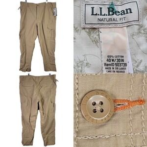 LL Bean Mens Cargo Pants Allagash Straight Leg Khaki Size 40X30 Heavy Canvas